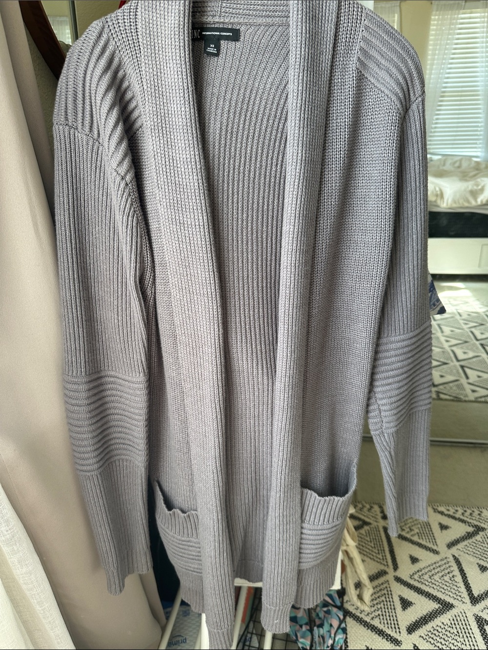 INC International Concepts Light Gray Ribbed Shawl-Collar Men’s Cardigan